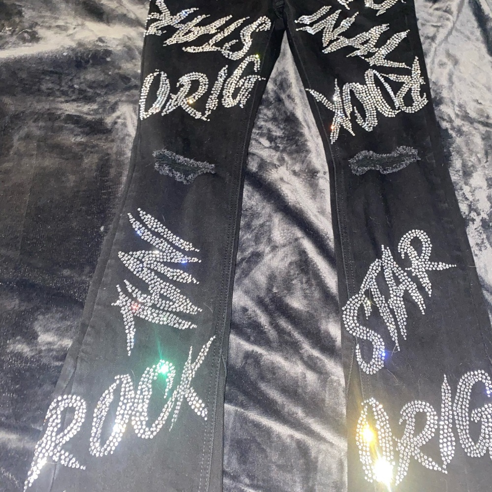 Cato graphic stacked flair Jean black rockstar